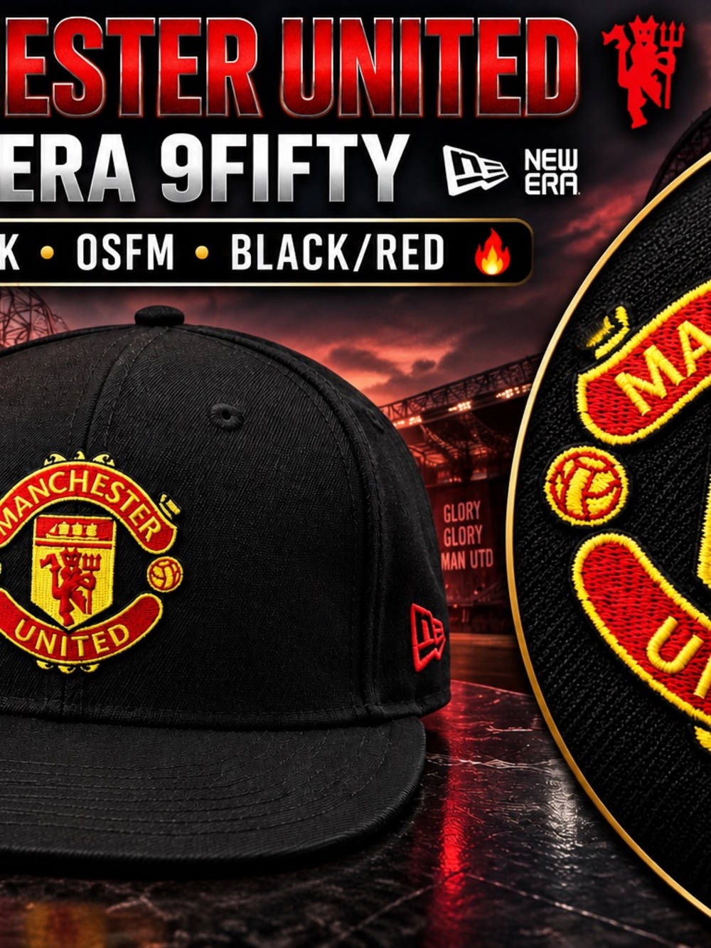 Manchester United New Era 9FIFTY Snapback Hat Black Red Crest Soccer EPL OSFM